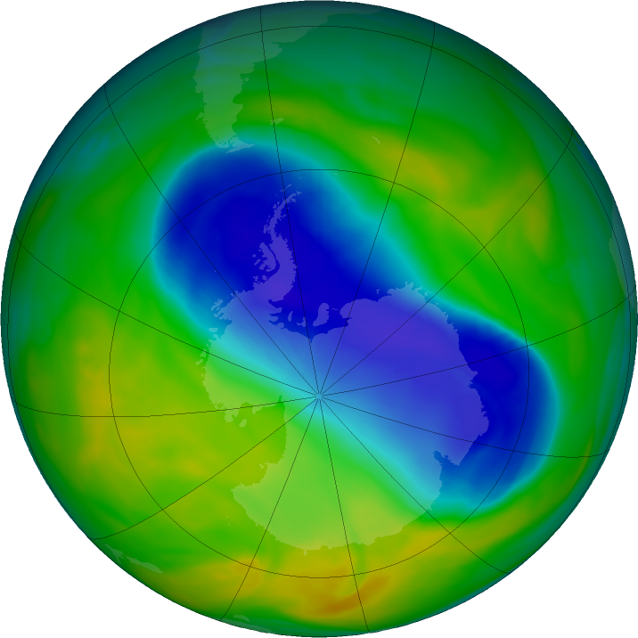 Antarctic ozone map for 06 November 2016